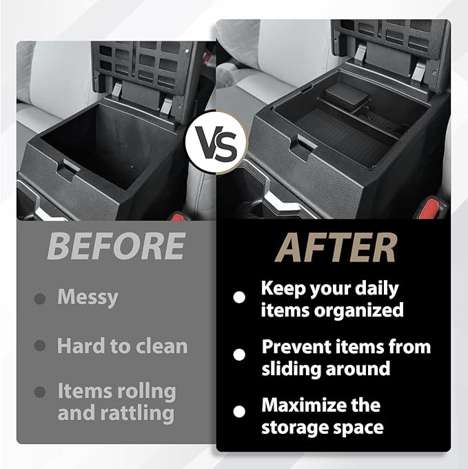 Muslogy for 2024 2025 2026 Toyota Tacoma Center Console Organizer Compatible with 2024-2026 4th Gen Tacoma Accessories Middle Console Storage Box with Anti-Slip Mats Interior Insert Tray (Black)