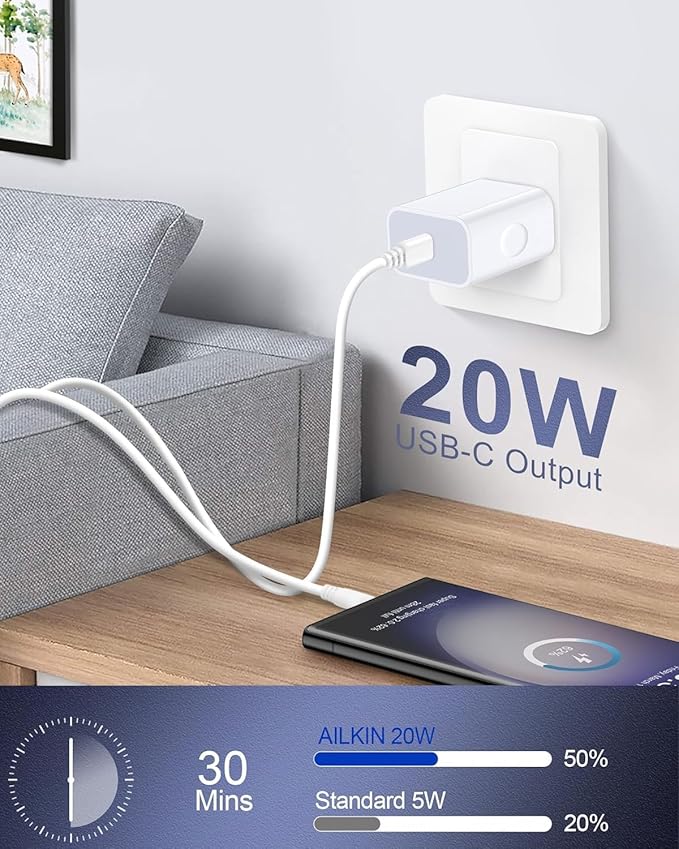 iPhone 16e 17e Charger Fast Charging for iPhone 17Pro Max/17e/17/16/16e/16Pro/15/15Pro, 20W Fast USB C Power Adapter with 6Ft USB C Charging Cable Cord, Type C Charger Block Wall Cube for Apple iPad