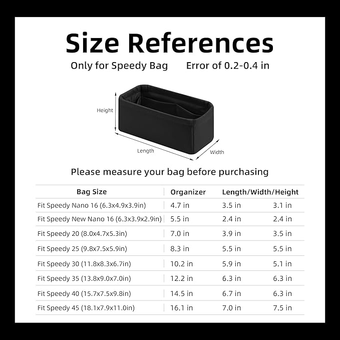 DGAZ Silk Purse Organizer Insert Fits LV Speedy 16/20/25/30/35/45 bags，Silky Smooth Bag Organizer，Luxury Handbag & Tote Shaper（Black，SP16）