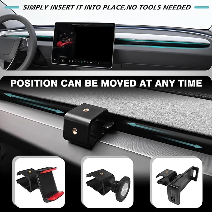 BestEvMod Dashboard Car 1/4 Screw Mount Phone Holder Tablet Mag Safe Compatible with Refreshed Tesla Model Y Juniper Model 3 Highland fits for All Phones & Android 360° (17mm Ball Joint Only)