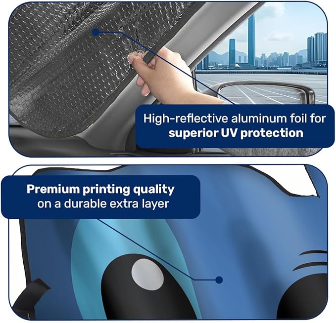 GENANY Blue Cartoon Eyes Windshield Sun Shade for Car SUV Truck (55x30 Inches), Sun Shade Windshield, Shades for Windows, Protector Blocks UV, Car Decor