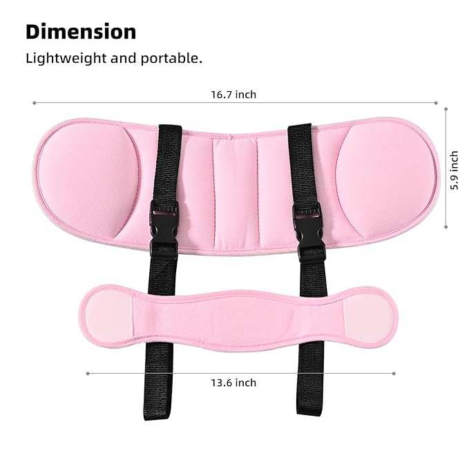 LETTON Kids Head Support Band for Car Seat, Safe, Comfortable Car Seat Head Neck Relief, Adjustable Child Head Band Strap Headrest for Kids, Pale Pink