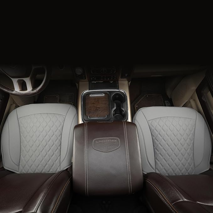 GIANT PANDA Bottom Seat Cover for Trucks&SUV, Front PU Leather Driver Seat Protector Fit for Chevy,Ram,Toyota,GMC,Ford F150 F-Series (2PCS-Grey)
