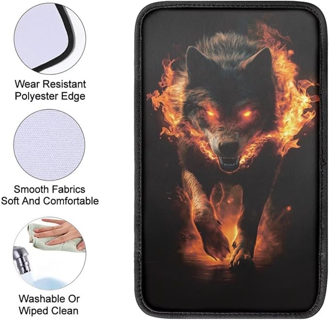 Wolf Print Armrest Cushion Cover for Car Dirt-Resistant & Scratch Proof Auto Armrest Seat Box Cover Protector Universal Fit Auto Interior Decor
