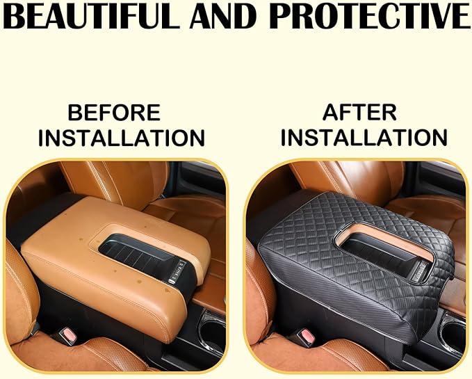 Center Console Armrest Cover Kit,Console Armrest Cushion Automotive Customized Console Armrest Cushion, Fit for Toyota Tundra 2014-2020 Accessory Organizer Protector (Plaid - Carbon fiber pattern)