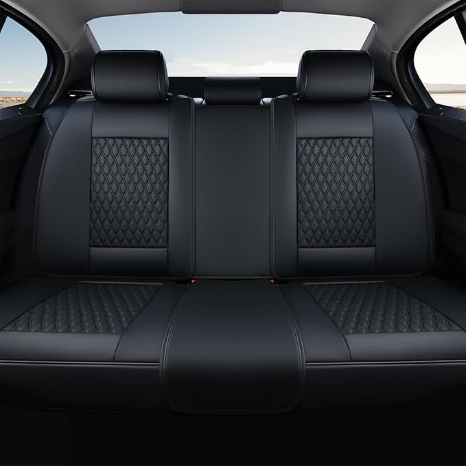 Coverado Rear Seat Covers, Leather Seat Cover for Car, Universal Waterproof Automotive Seat Cushion Protector for Most Cars Trucks SUV (Black)