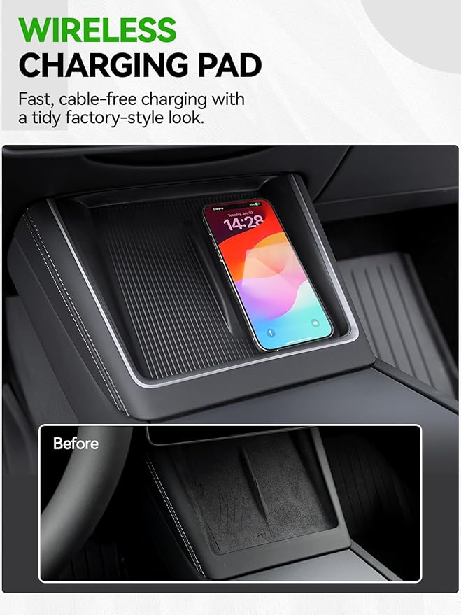 9PCS Center Console Organizer Tray for 2024 2025 2026 Tesla Model 3 Accessories, Armrest Hidden Storage Box Cup Holder Charger Pad for Tesla Model 3 Highland