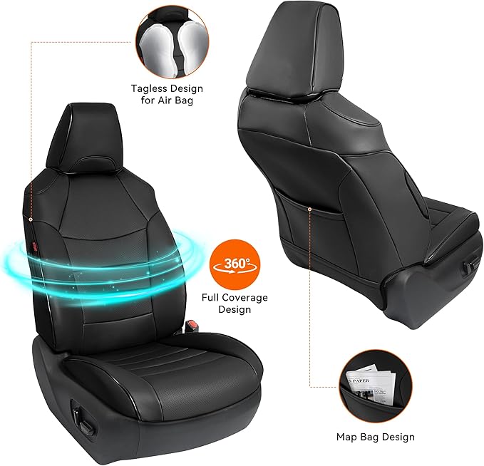 Custom Fit RAV4 Seat Cover for Toyota RAV4 2019 2020 2021 2022 2023 2024 2025 LE,XLE,Limited,XLE Premium,Faux Leather,2-Row Full Set,(Black)
