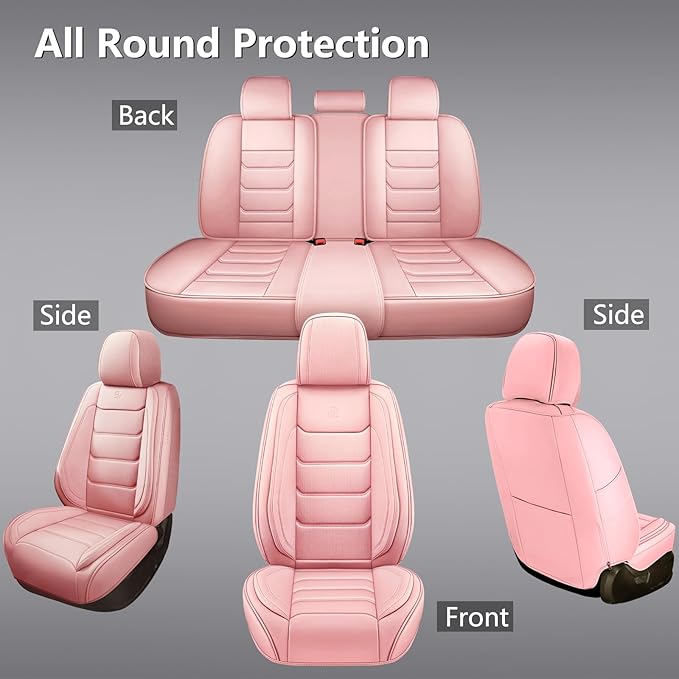 Full Coverage Faux Leather Car Seat Covers Full Set,Automotive Seat Covers for Cars,SUVs Pick-up Truck, Car Seat Cushion, Pink Seat Covers for 5 Seats,Car Seat Protector