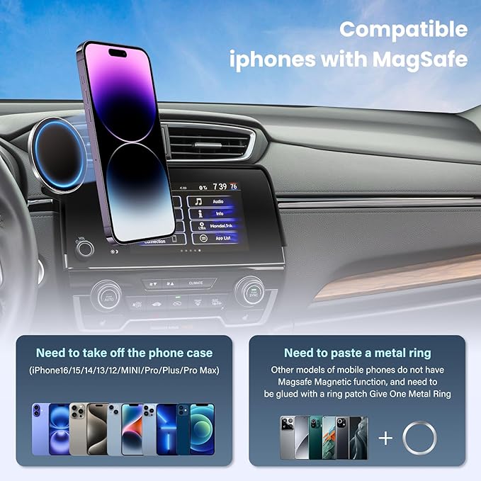 Car Phone Holder for 2017-2022 Honda CRV Accessories 5/7-inch Screen Fixed Clip, Magnet Cell Phone Mount Compatible with MagSafe 360° Rotation Phone Automobile Cradles