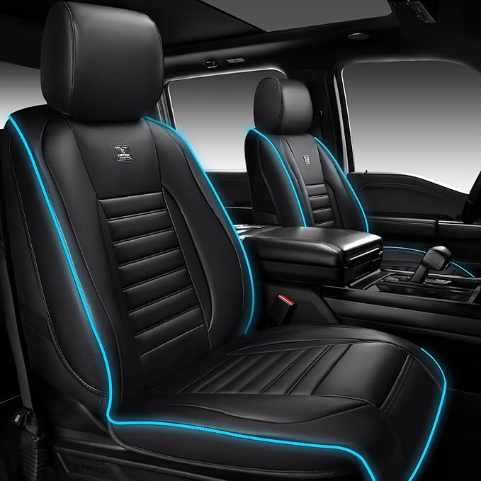 CAR PASS LED Lights Nappa Leather Car Seat Covers Front Seats, Waterproof Seat Cover for Cars Variable RGB Lights with DIY Music Sync Mode, All Weather Universal Fit Trucks SUV Automotive Pick-up