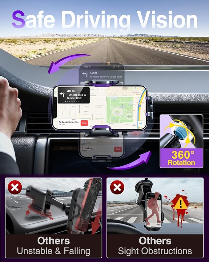 VANMASS Phone Holders for Your Car Ultimate Military-Grade Car Phone Holder Mount【Patent & Safety Certs】 Upgraded Shockproof Truck Air Vent Phone Mount for iPhone 17 Pro Max 16 Samsung Android,Purple