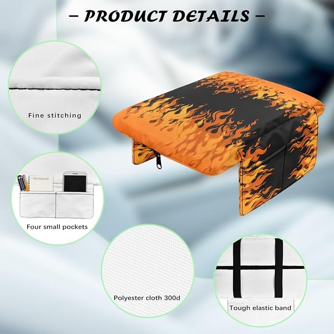 Car Accessories Easy Install Armrest Cushion Cover, Fire Print Car Center Console Armrest Pad, Universal Car Console Protector Car Decor