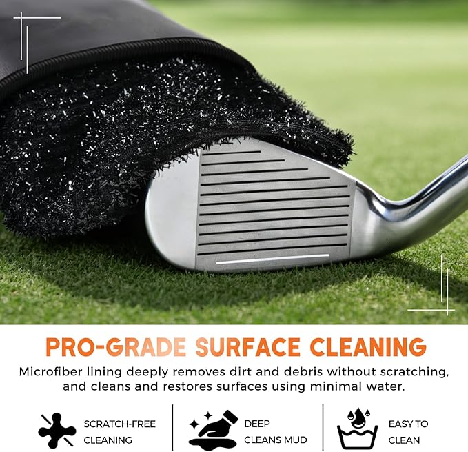 Teccom Golf Club and Ball Cleaning Bag, Golf Cleaner Pouch with Three-Layer Waterproof Fabric Technology, Microfiber Layer, Neoprene, PU Leather Exterior, Detachable Clip, Golfer Gift