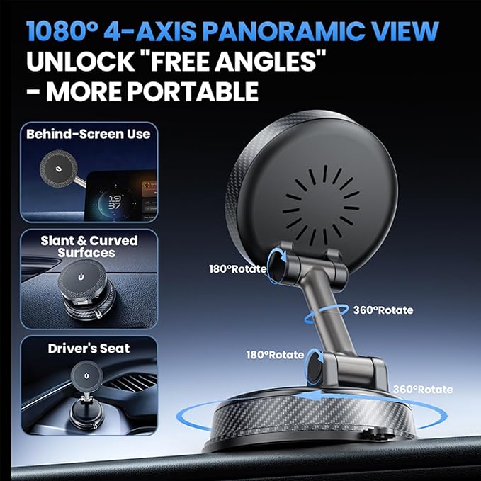 360° Adjustable Radio Magnetic Suction Phone Holder + MagSafe Car Mount for iPhone 17/16/15/14/13/12, Air Plus & More – Perfect for Cars, Kitchen, Bedroom, Gym