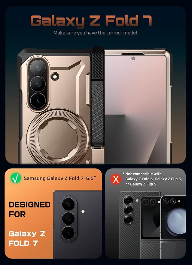SUPCASE for Samsung Galaxy Z Fold 7 Case with Kickstand (UB Grip), [Compatible with MagSafe] [Built-in Tempered Glass Screen Protector] [Hinge Coverage] Military-Grade Protection Phone Case, Desert