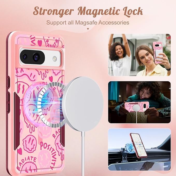 for Google Pixel 8A Case 6.1 Inch - Compatible with MagSafe Women Girls Cute Magnetic Protective Cover Girly Kawaii Pretty Fashion Heavy Duty Shockproof Design for Google Pixel 8A Phone Cases