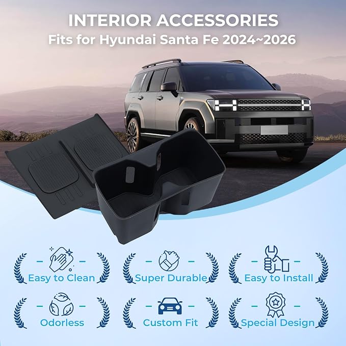 Cup Holder Insert & Wireless Charging Pad Protector Compatible with Hyundai Santa Fe 2026 2025 2024, Center Console Cup Holder & Wireless Charging Mat for 2024-2026 Santa Fe Accessories, Black