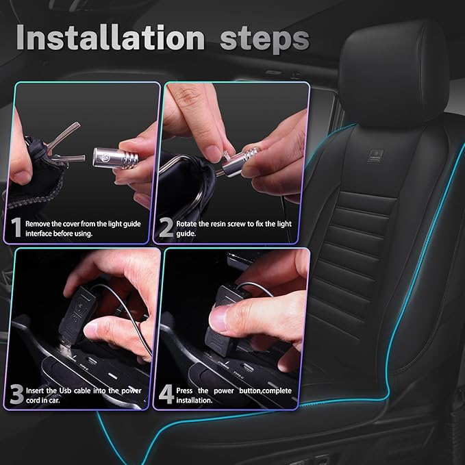 CAR PASS LED Lights Nappa Leather Car Seat Covers Front Seats, Waterproof Seat Cover for Cars Variable RGB Lights with DIY Music Sync Mode, All Weather Universal Fit Trucks SUV Automotive Pick-up