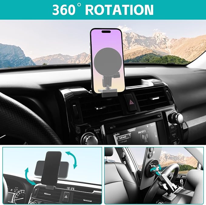 Magnetic Phone Mount for 2010-2024 Toyota 4Runner Accessories, Magsafe Dash Cell Phone Holder Multi-Mount Phone Stand with Extra Clip Bracket for Smartphone for 5th Gen 4-Runner Accessories