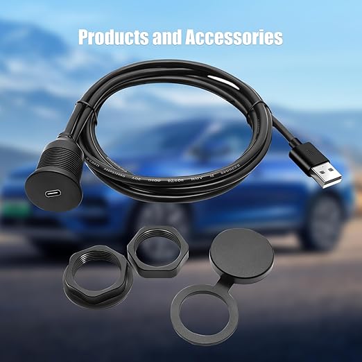 Single Port USB A 2.0 Male to Type C 2.0 Female Extension Cable,Flush Mount Waterproof Panel Cable for Car,Truck,Boat,Motorcycle Dashboard 3.3ft