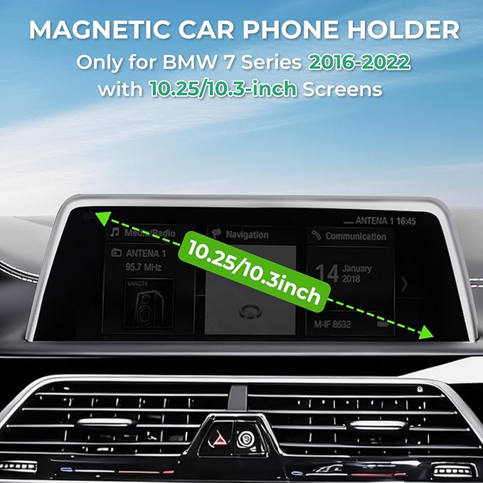 Car Phone Holder for BMW 7 Series 2022 2021 2020 2019 2018 2017 2016 (Only for 10.25/10.3-Inch Screen) 360° Rotation Magnetic Cell Phone Mount, Compatible with Magsafe, Does Not Affect Air Vent