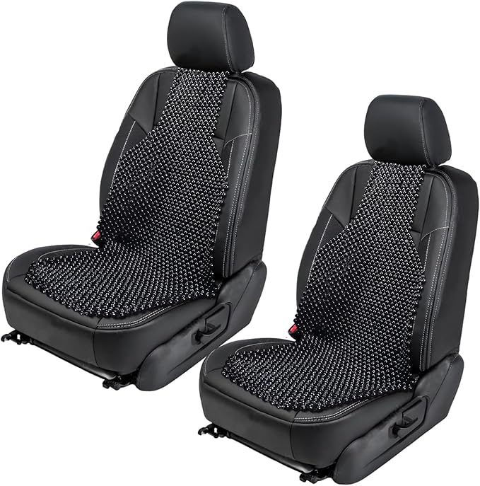 ZONETECH Black Wood Beaded Seat Cushion - Premium Quality Massaging Double Strung for Stress-Free Driving All Day,Universal Fit for Vehicles and Office Chairs (2 Pack)