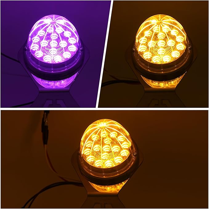 2PCS 17 LED Watermelon Lights with Stainless Steel Bracket, Dual Revolution Turn Marker Light Amber to Purple with Mounting Plate for Freightliner Kenworth Peterbilt Trailer Heavy Truck