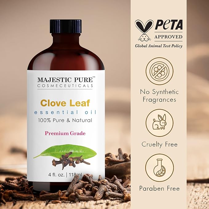 Majestic Pure Essential Oil with Glass Dropper - 100% Pure and Natural - Essential Oils for Diffuser, Aromatherapy, Soap and Candle Making, Clove Essential Oil, Clove Oil, 4 Fl Oz