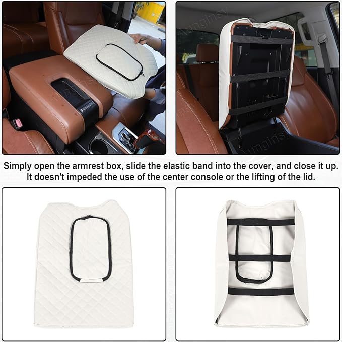 Aunginsy Leather Center Console Armrest Cover Compatible with Toyota Tundra 2014-2021, Car Middle Console Cushion Lid Pad Protector, Waterproof Armrest Seat Box Cover with Storage Bag Accessories