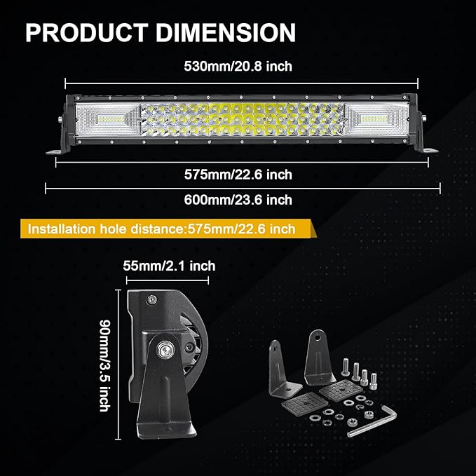 AUXTINGS 22 inch 270W Triple Row LED Light Bar Work Light Spot Flood Beam with Wiring Harness kit Switch for Trucks Tractor 4X4 Jeep Boat Off Road Auto Fog Driving Lamp 12V 24V Waterproof IP67