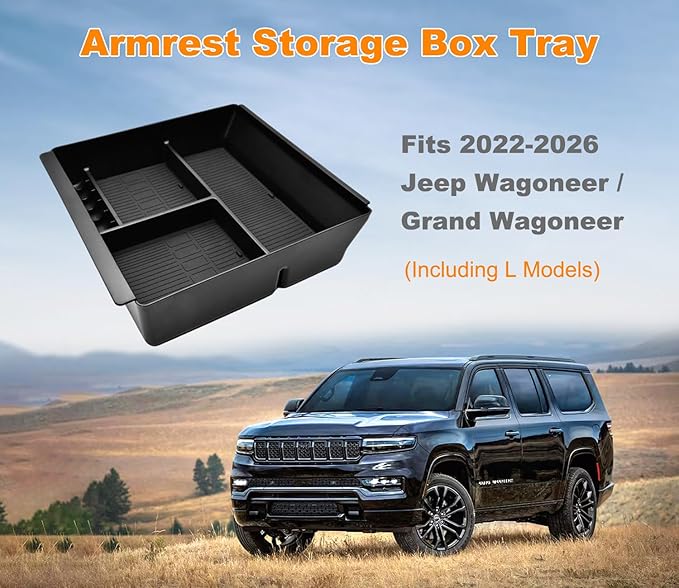 Center console Organizer Tray Compatible with 2022-2026 Jeep Wagoneer/L, 2022-2026 Jeep Grand Wagoneer/L Accessories, Armrest Storage Box with Coin Container（Not for Wagoneer S
