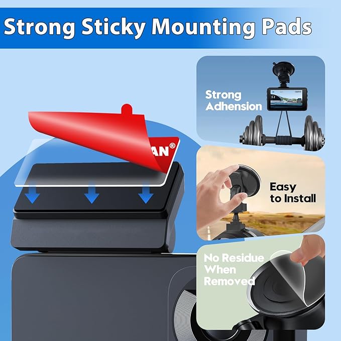 Adhesive Sticky Pads for Dash Cam Mount – 4-Pack Heat Resistant Double-Sided Sticker Replacement for Windshield Dashcam, Car Windscreen Dashboard Camera Holders Mounting Tape (Square & Rectangular )
