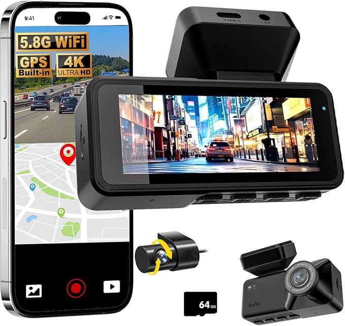 2026 New Osmo Dashcam Pro 3.0 4K Front and Rear Dash Cam, 4K + 1080P Dash Camera for Car with Night Vision (WiFi+GPS+64GB)
