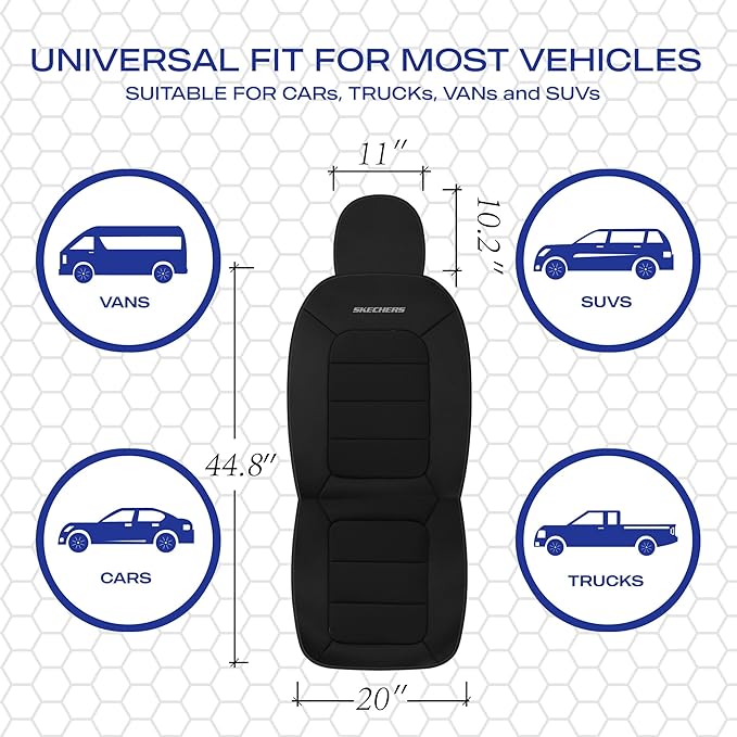 Skechers Memory Foam Car Seat Covers,Thick Cool Touch Fabric Seat Covers Front Seat Covers Airbag Compatible,Automotive Comfort Protection for Most Cars,Vans,Trucks,SUV,Black