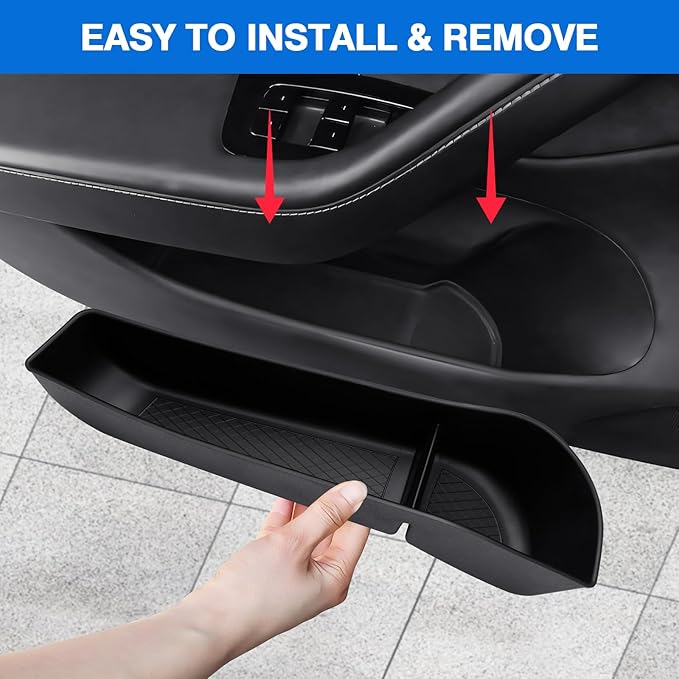 Canvcle Door Side Storage Box and Trash Can for 2024 2025 2026 Refresh Tesla Model 3 Highland Accessories Front Rear Door Insert Slot Storage Tray Organizer Protector Garbage Bin with Trash Bags 6PCS