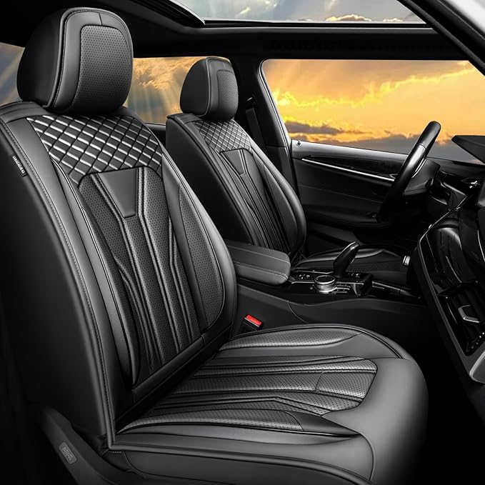 Fit Sentra Car Seat Covers Compatible with Nissan Sentra 2001-2025 2026 - Full Set Premium Leather， Waterproof Breathable， All-Weather Seat Cushion Protecto&Airbag Compatible （All Black