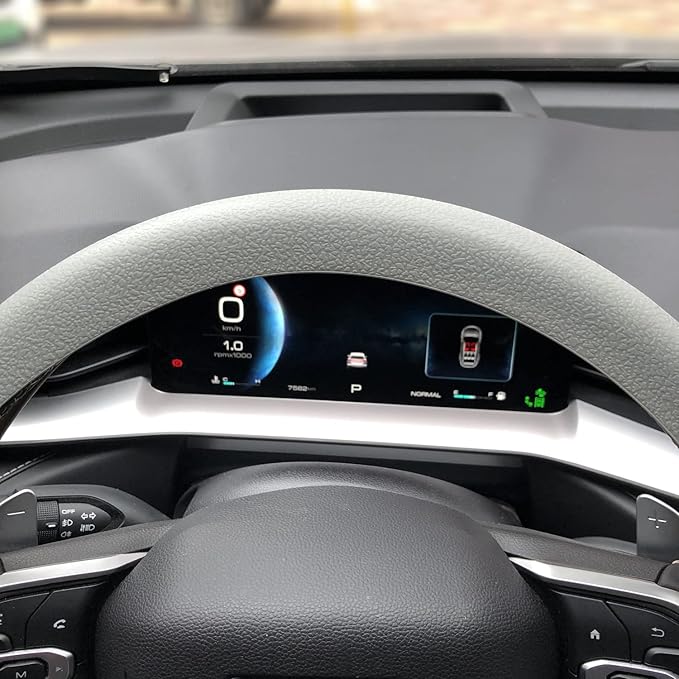 Grey Car Steering Wheel Cover: Universal 13.5 to 15 inches Silicone Steering Cover Compatible with Most Car Models Fit for Round Shpe D Shape
