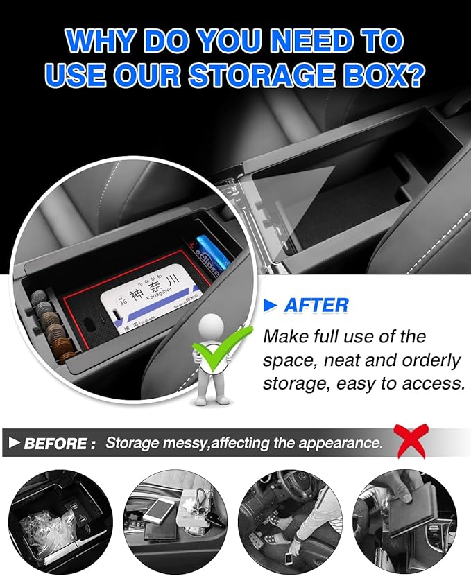 Autorder Center Console Organizer for 2023-2026 Toyota Prius Accessories Armrest Storage Box Secondary Insert Tray with 2 Color Mats