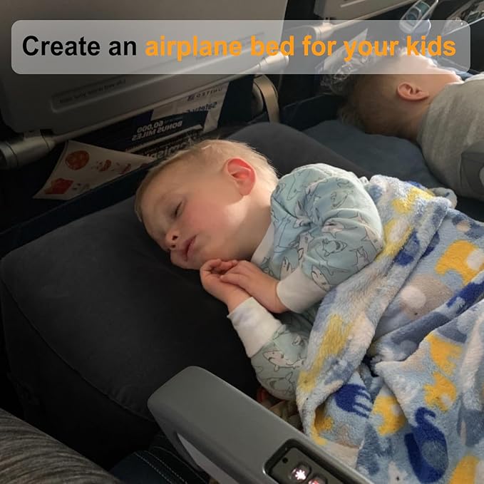 Maliton Inflatable Travel Foot Rest Pillow, Kids Airplane Bed, Adjustable Height Leg Pillow for Air Travel, Make a Flat Bed for Toddlers, Great for Airplane, Train, Car, Small Size（Black, 1 Pack）