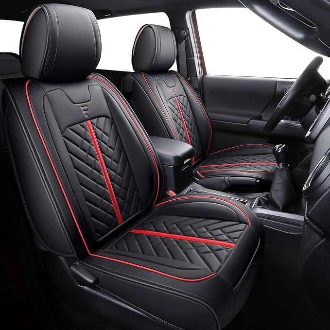 Tomatoman Tacoma Seat Covers Compatible with Toyota Tacoma 2005-2024 2025 2026 Truck Access Crew Double Extended Cab TRD Sport Offroad Limited SR5 V6 Airbag Compatible Car Cushions(Full Set/Black-Red)