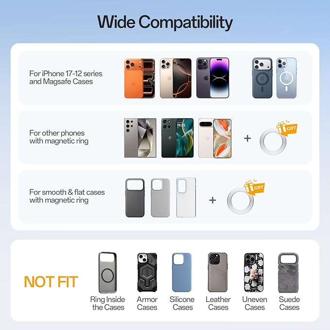 Car Phone Holder, iPhone 17 Pro Max Car Mount [All Metal] Premium Aluminum Car iPhone Holder [80 LBS Suction & 3600gf Magnetic] 360° Adjustable Car Phone Holders for iPhone 17-12