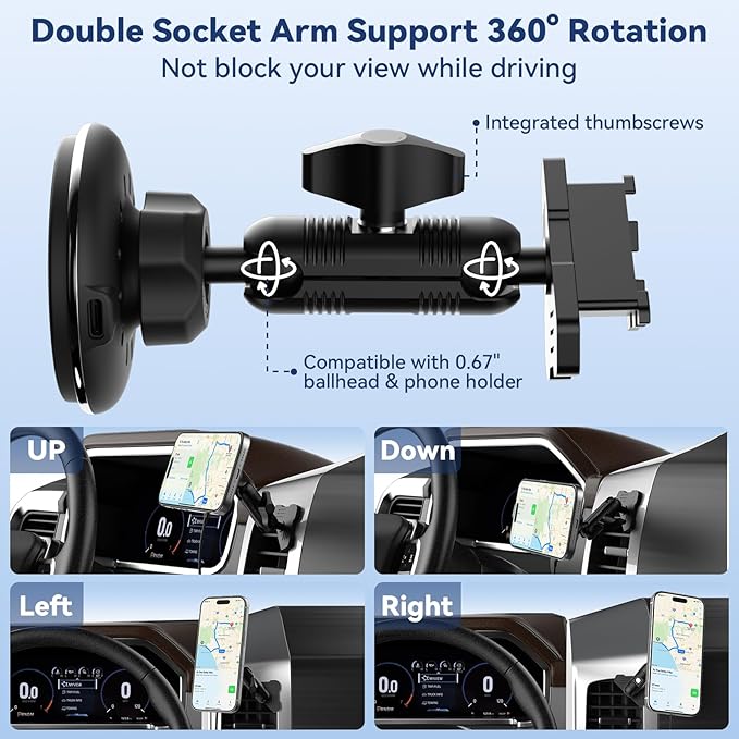Kaishengyuan Magnetic Wireless Charging Phone Mount Compatible with 2012 2013 2014 2015 Toyota Tacoma, Metal Cell Phone Holder,2nd Tacoma Accessories Cradles Bracket Stand for All Smartphones