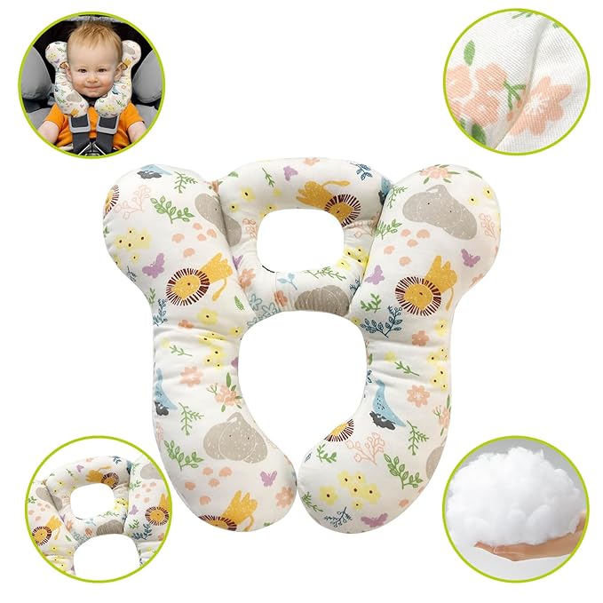 Baby Travel Pillow, Infant Kid's Cushion Soft and Skin Friendly for Car Seat, Pushchair and Stroller (White Animal Flower)