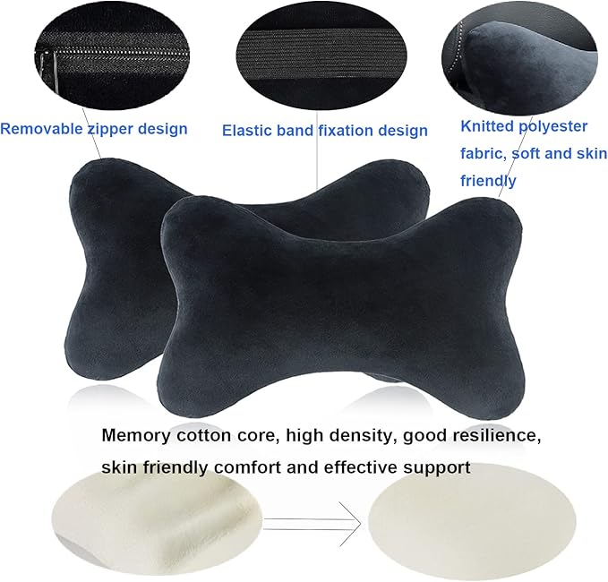 Car Neck Pillow(2 Pack), Softness Car Memory Headrest Pillow, Comfort Breathable Car Neck Support Pillow with Removable Cove for Relieve Fatigue Pain/Comfortable Ergonomic Design