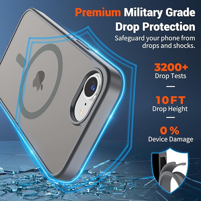 SUPFINE Magnetic for iPhone 17e Case/iPhone 16e Case (Compatible with MagSafe)(Military Grade Drop Protection) Slim Translucent Matte Shockproof with Anti-Fingerprint Phone Case,Gray