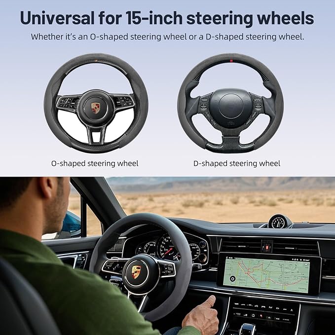 Suede Steering Wheel Cover, Universal 15 Inch Car Steering Wheel Cover, Non-Slip Design,Breathable,Car Interior Accessories Gray