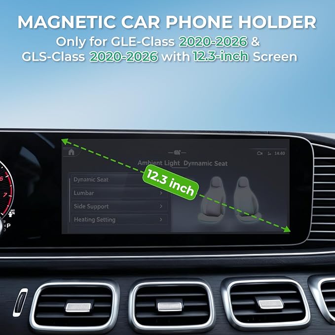 Car Phone Holder for Mercedes Benz GLE-Class/GLS-Class 2020-2026 (Only for 12.3-Inch Screen) 360° Rotation Magnetic Cell Phone Mount, Compatible with Magsafe, Does Not Affect Air Vent