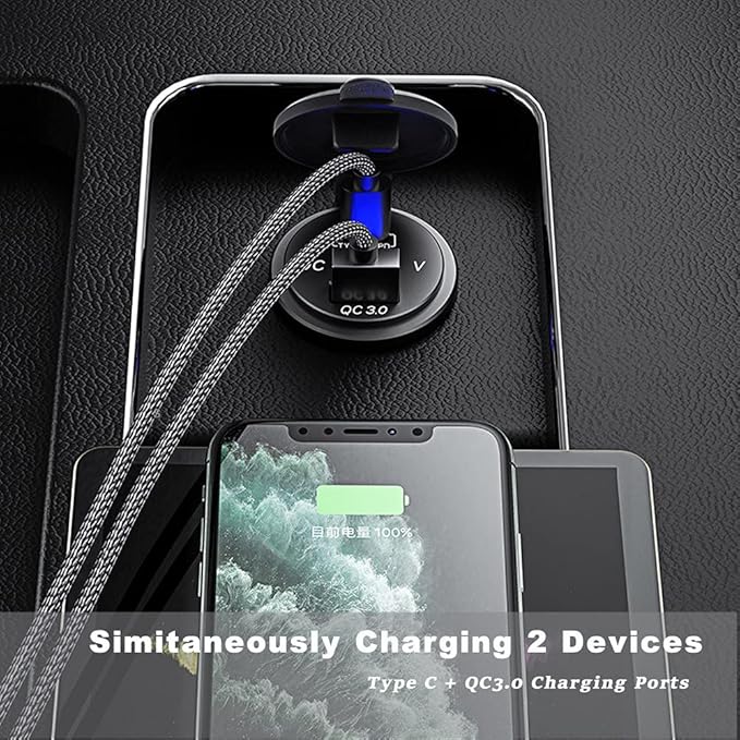 GemCoo 63W USB C Car Charger Socket, 45W PD Outlet 18W QC3.0 Charger 12V USB Cigarette Lighter Socket with LED Voltmeter for Car RV Boat Marine Truck Motorcycle