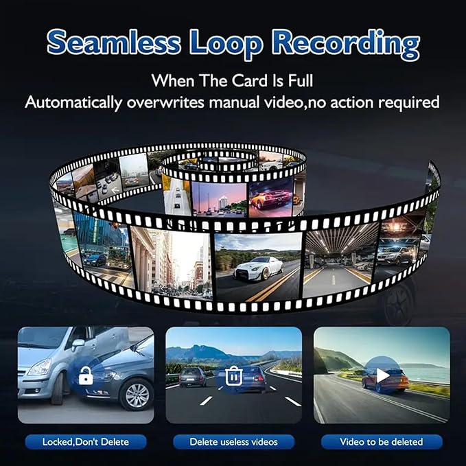 Dash Camera, 3 Channel Dash Cam Front and Rear, Full HD Dash Camera for Cars with 64G SD Card Car Dashboard Camera Recorder with 2'' IPS Screen 170°Wide Angle,WDR G-Sensor Parking Mode